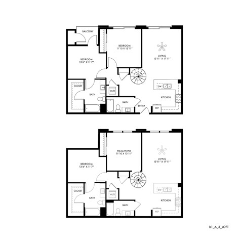 Floor plan for 2 beds, 2 baths, 1167 sqft